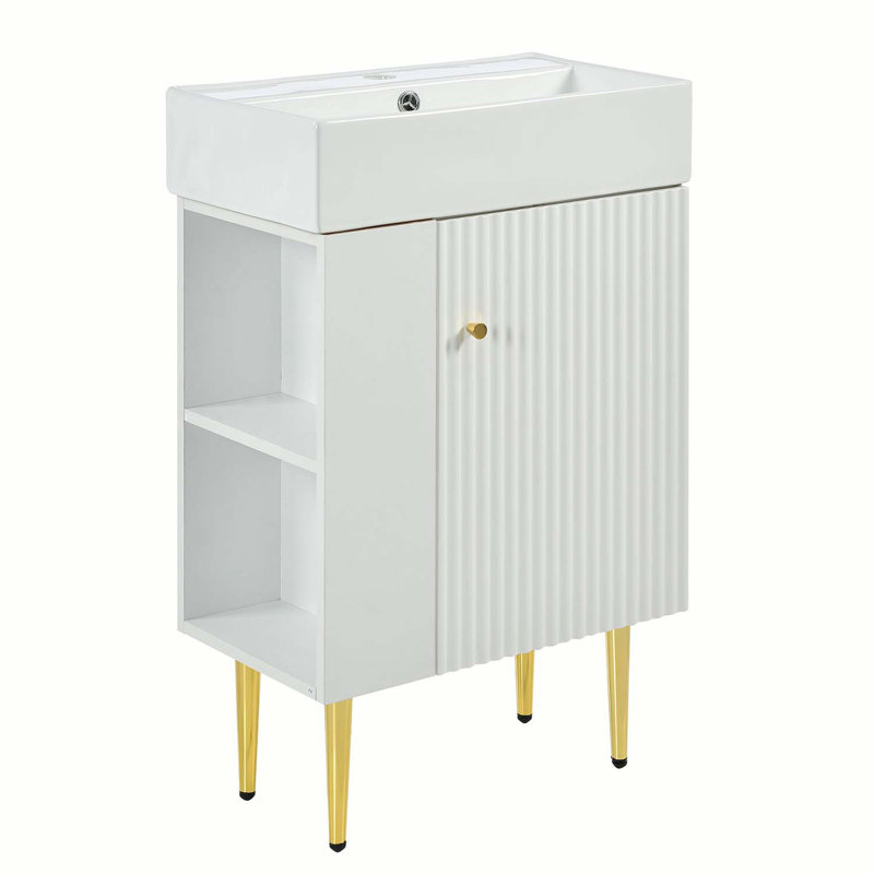 Meuble-lavabo simple autoportant de 21,6 po avec plateau en bois manufacturé Subrina