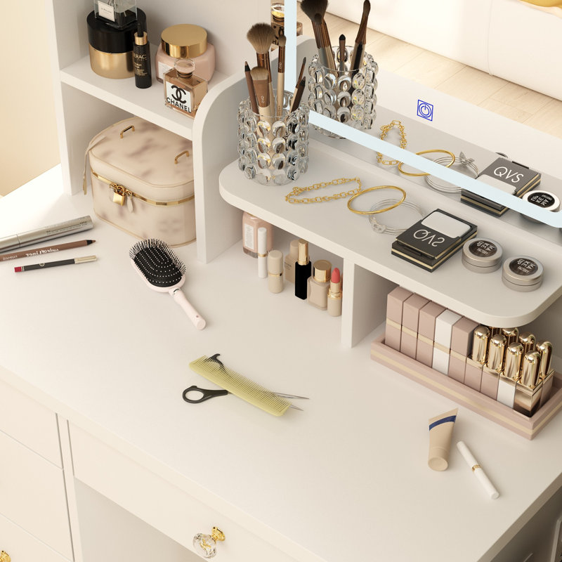 Makeup Vanity Set With Lighted Mirror And Power Outlet