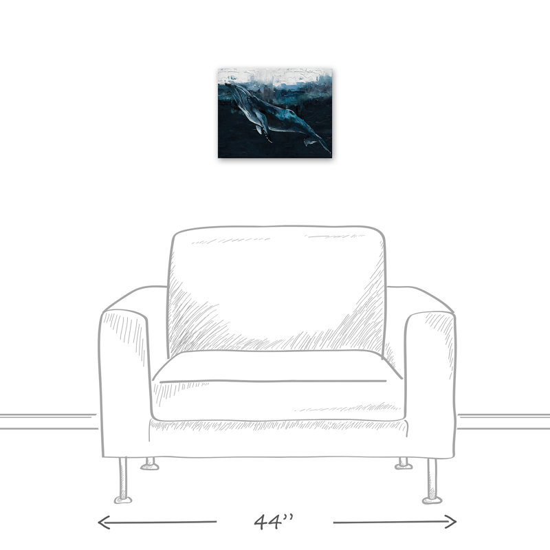 Impression d'une baleine profonde sur toile, H 11 po x l 14 po x P 1,25 po, Sans cadre
