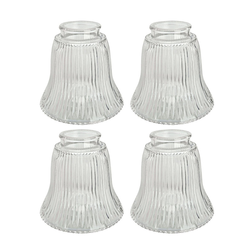 Clear Ribbed Glass Bell Ceiling Fan Replacement Shades, Set of 4