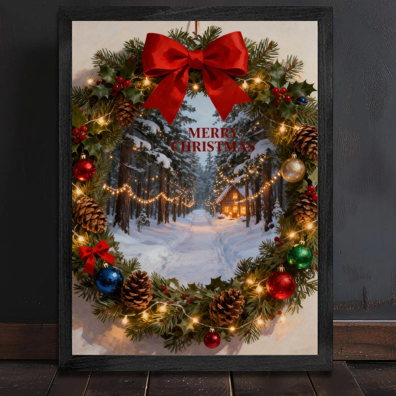Cadre noir, décoration de guirlande de Noël vibrante, cadre festif douillet, H 11 po x l 9 po