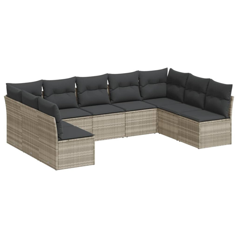  Garden Sofa Set Light Grey PE Rattan 9-Piece Adjustable Feet