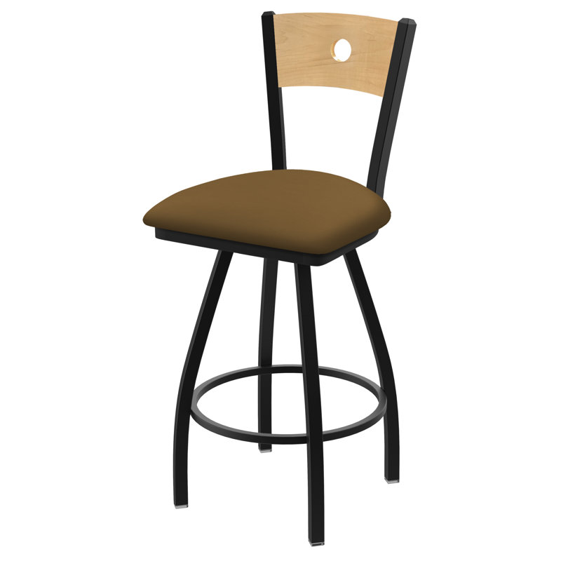 Tabouret pivotant Voltaire, Chêne naturel, Noir froissé, Siège de selle Canter / finition érable naturel