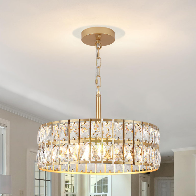 Lustre tambour en cristal 5 lumières Khyryn, Doré