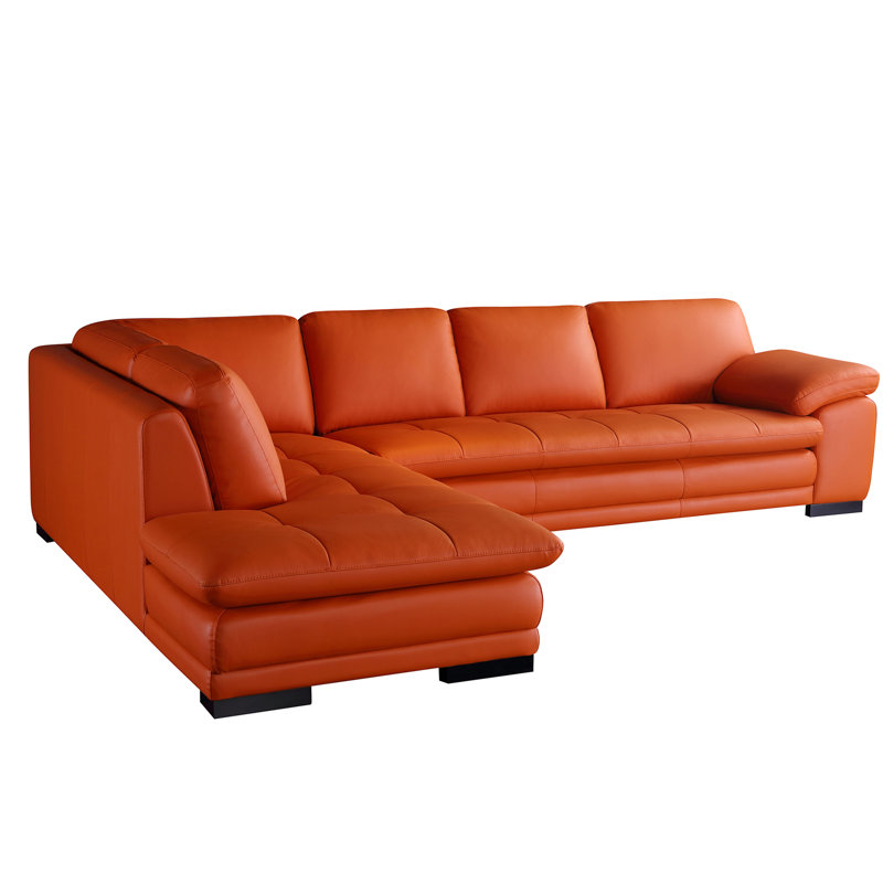 124" Wide Leather Match Sofa & Chaise, Left Hand Facing, Carrot Leather