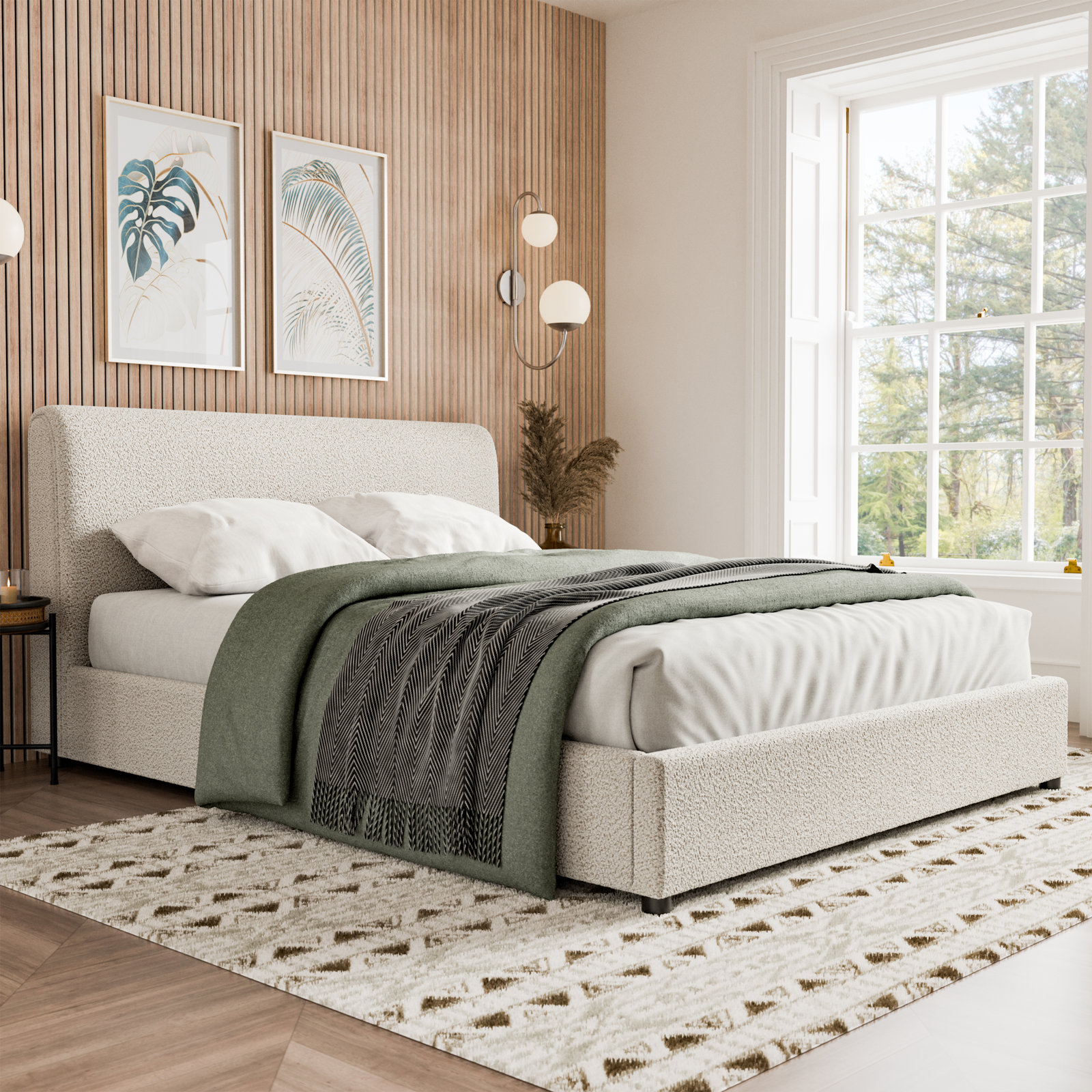 Demarco Platform Bed, King, White Boucle
