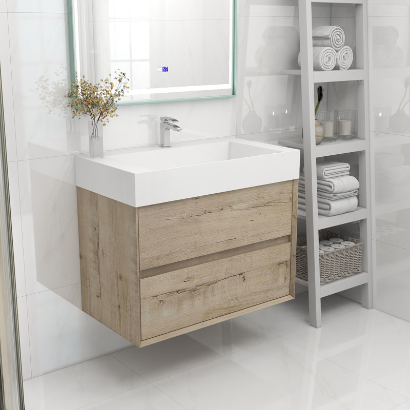 Meuble-lavabo mural simple 36 po, Chêne blanc