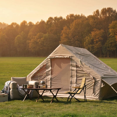 Tente de camping gonflable, tente gonflable 4 saisons pour 4 à 6 personnes, tente de glamping imperméable et imperméable pour l'extérieur, beige