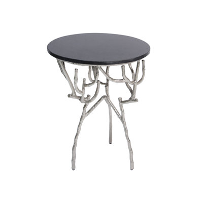 Table d'appoint Twig - marbre noir et métal recyclé - base sculpturale argent 
