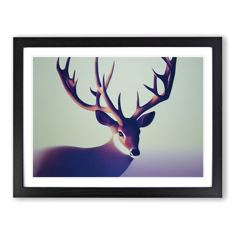 Delicious Stag Deer - Single Picture Frame Print, 46cm H x 64cm W x 2cm D, Black