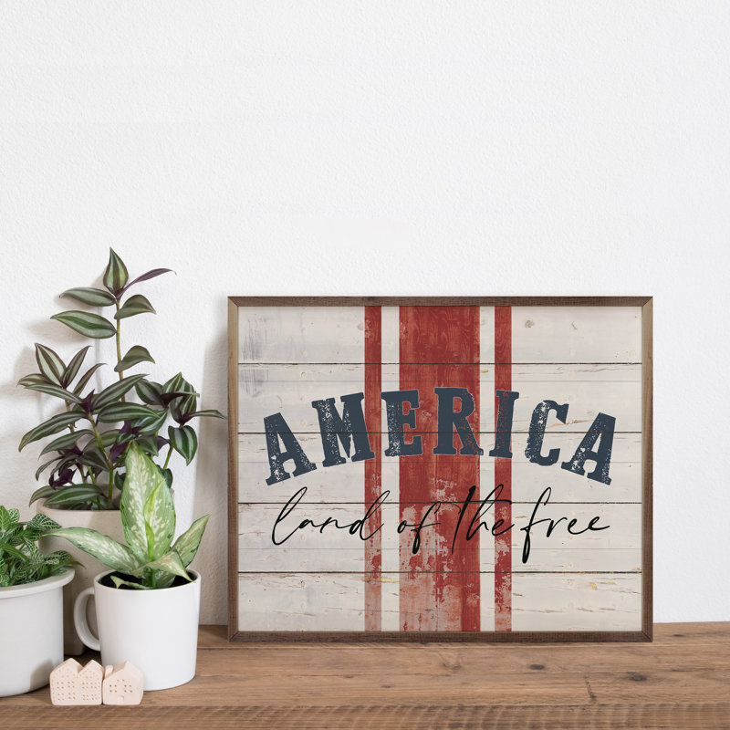 America Land Of The Free Stripes Whitewash, 16" H x 20" W