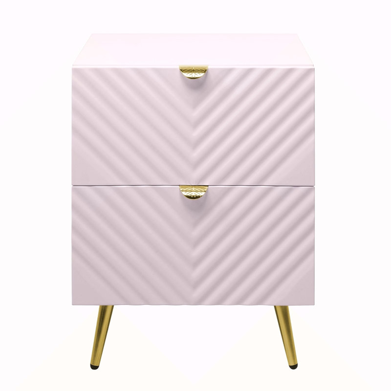 Table de chevet 2 tiroirs ultrabrillante, Rose
