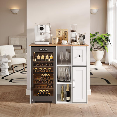 Mini armoire de réfrigérateur de 40 po avec rangement et prise de courant, support pour bar à café pouvant accueillir un refroidisseur à vin de 20 po, organisateur à 3 niveaux pour le bar de cuisine à domicile