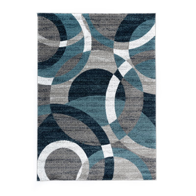 Mehul Abstract Machine Woven Area Rug in Blue/Ivory/Gray – Modern Abstract Design, Living Room, Bedroom, Dining Room, Durable Carpet