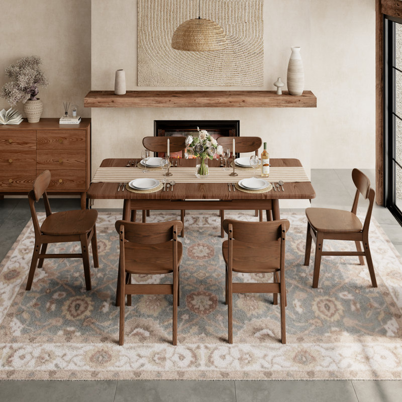 Solid Wood Extendable Dining Table, Nordic Minimalist Expandable Kitchen Table with Tapered Legs for Small Spaces, Brown