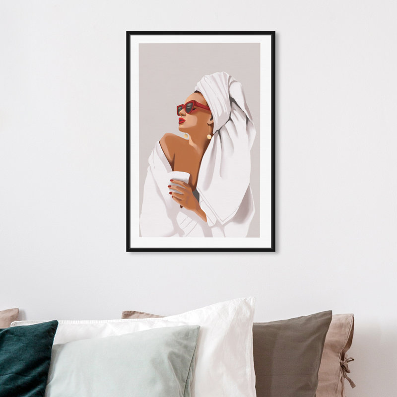 «Her Morning routine» - impression, Toile encadrée, H 24 po x l 16 po, Noir