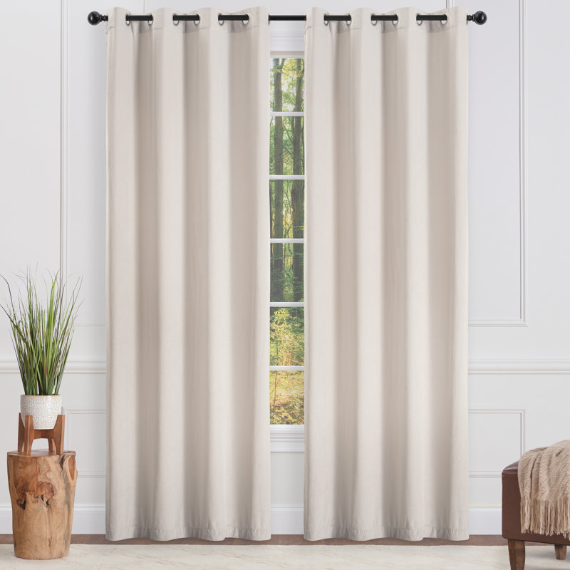 Shontaya Velvet Solid Color Room Darkening Grommet Curtain Panels, Tusk, 52" W x 63" L