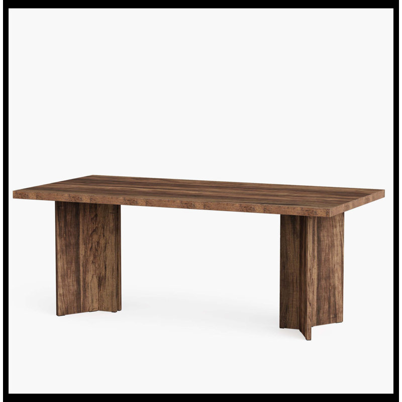 63" Dining Table, Farmhouse Kitchen Table With Large Tabletop For 4-6, Dark Brown