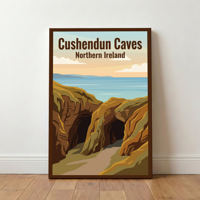 Cushendun Caves, Northern Ireland - Romantic Coastal Travel Poster Of Dramatic Sea Caves. Giclee Print On Wrapped Canvas. Wall Art, Home Decor - Natural Landmarks, Northern Ireland - Wrapped Canvas Print