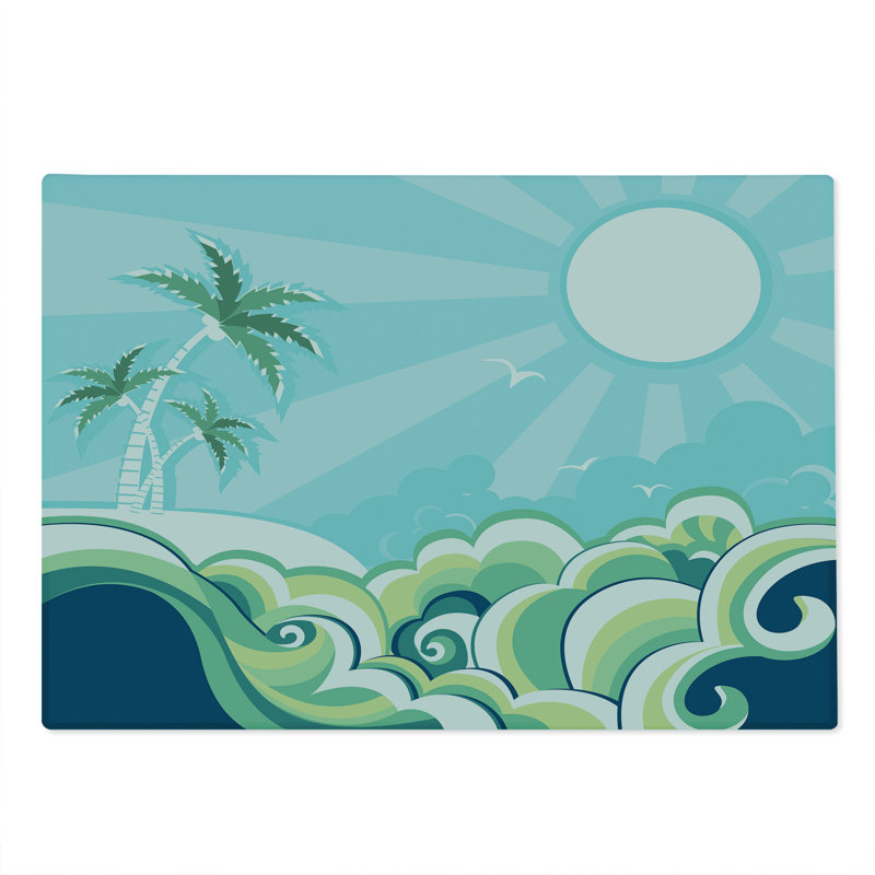 Ambesonne Tropical Cutting Board Large Size Wavy Sea Palm Trees Multicolor