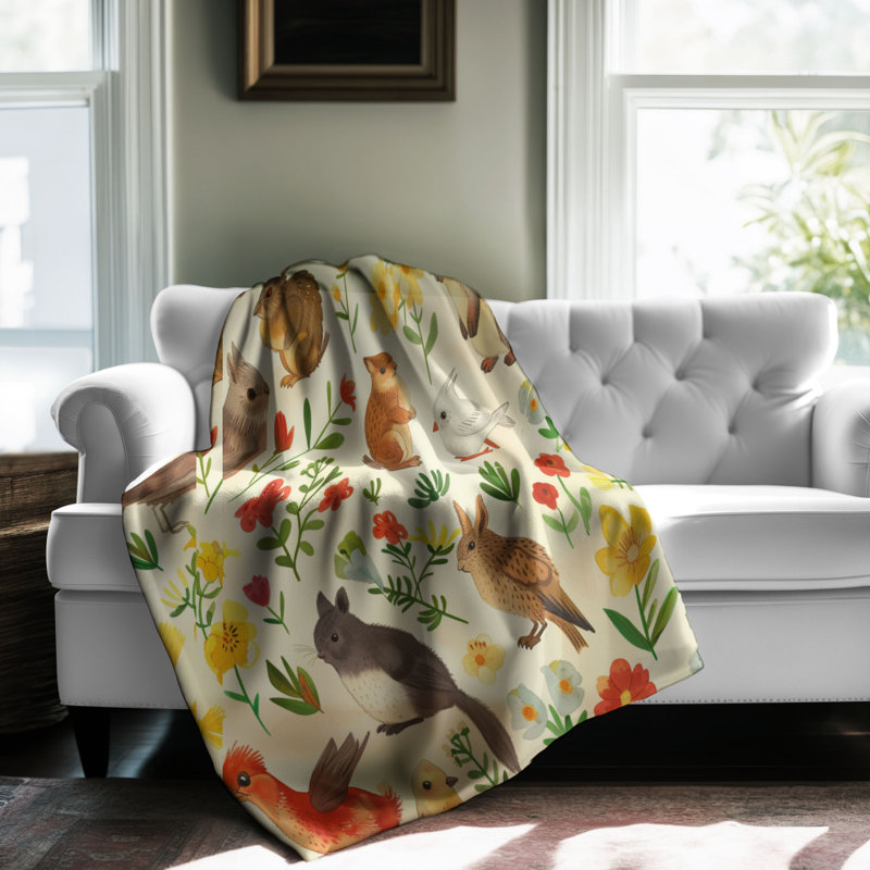Couverture de sherpa de qualité supérieure Springtime Fauna, Lit simple