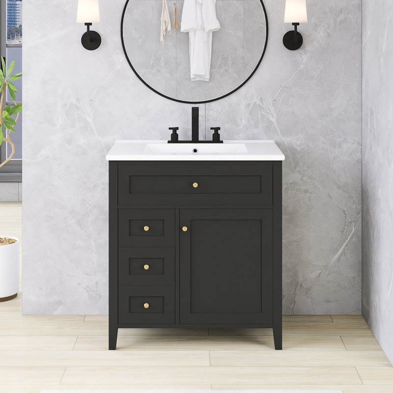 Ensemble de meuble-lavabo autoportant 30 po avec comptoir en céramique 30 po, Noir
