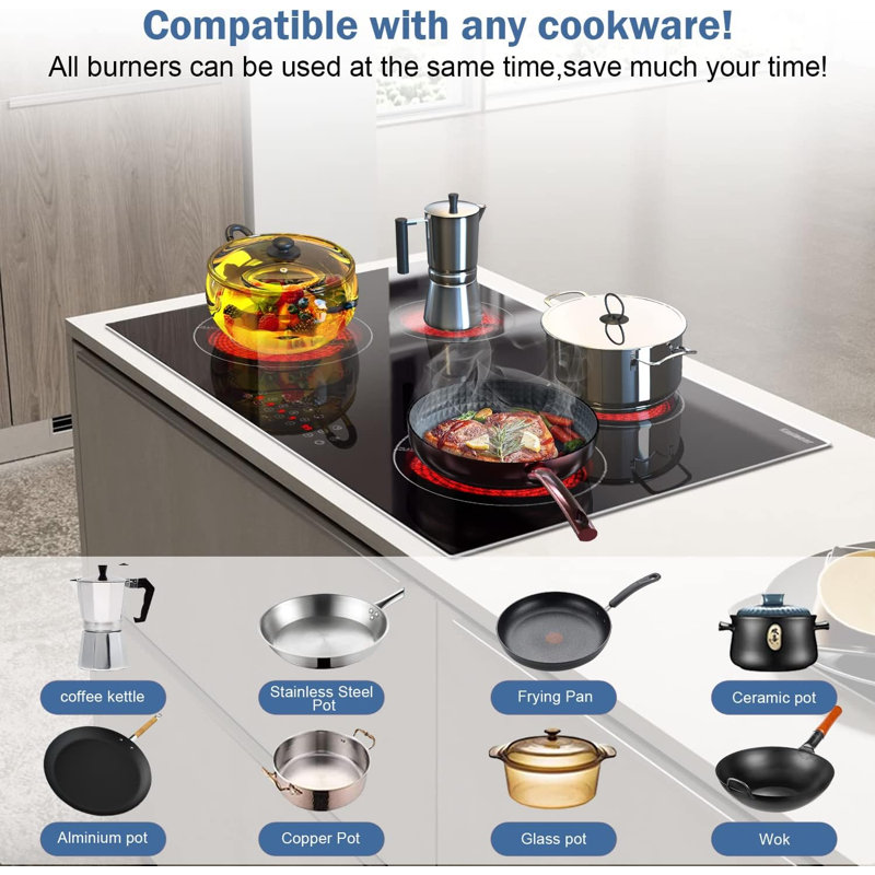 Karinear 30" Black Electric 4 Burner Cooktop
