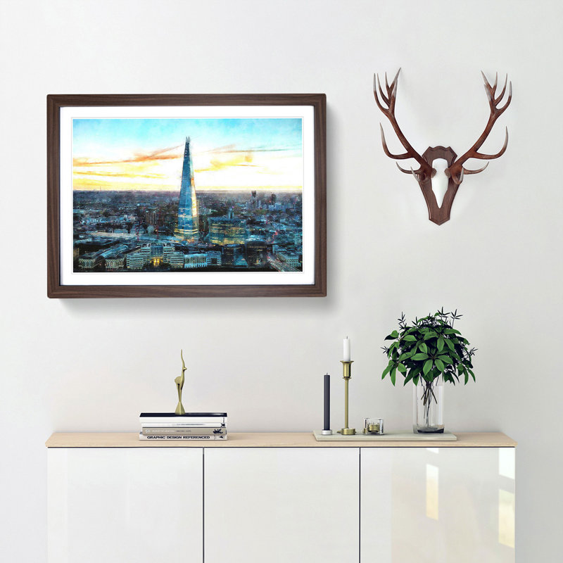 The Shard London England Skyline - Picture Frame Painting Print, Walnut Framed, 62cm H x 87cm W x 2cm D