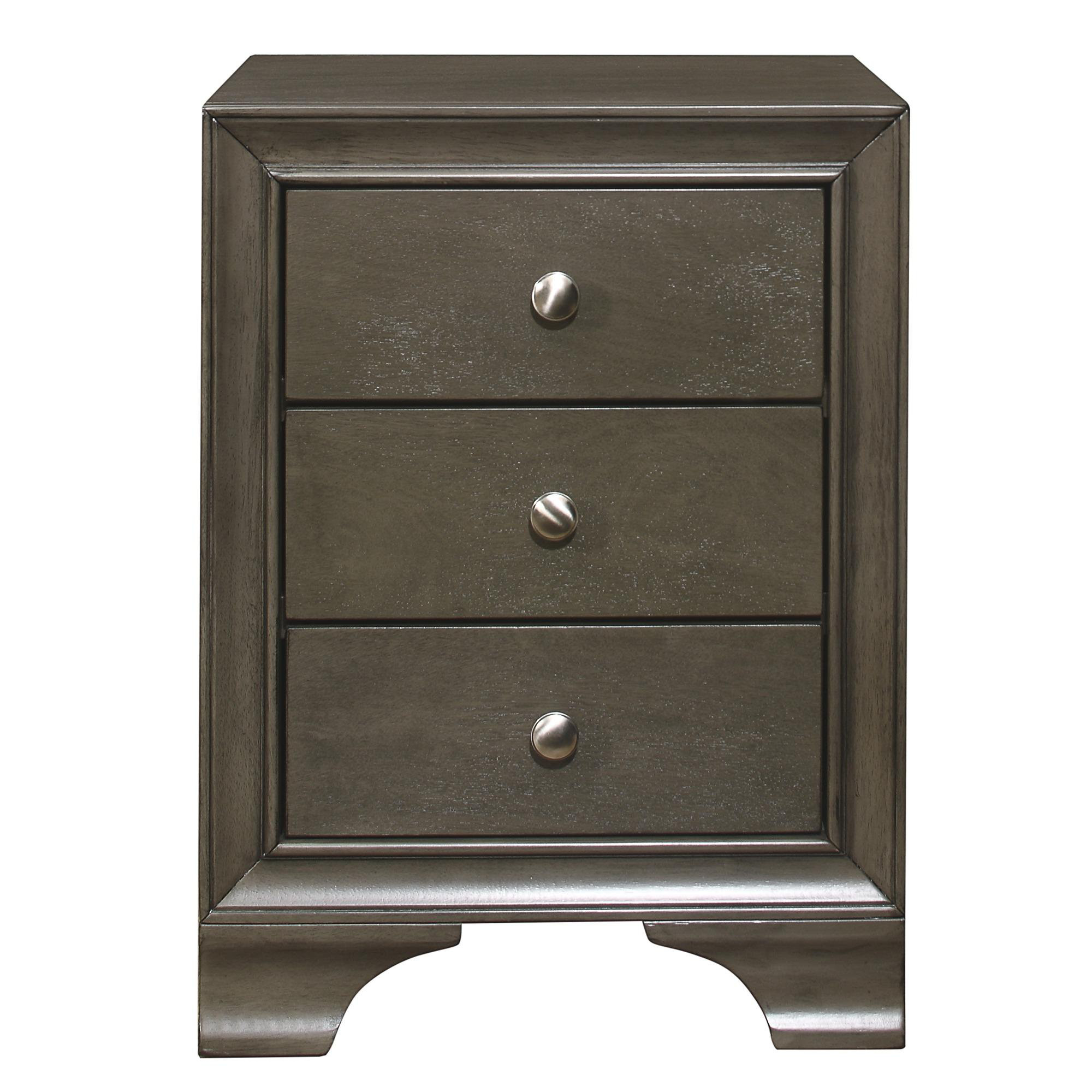 Folu 26 Inch Nightstand, USB Port, 3 Drawers with Chrome Knobs, Gray Finish By Casagear Home main image 0