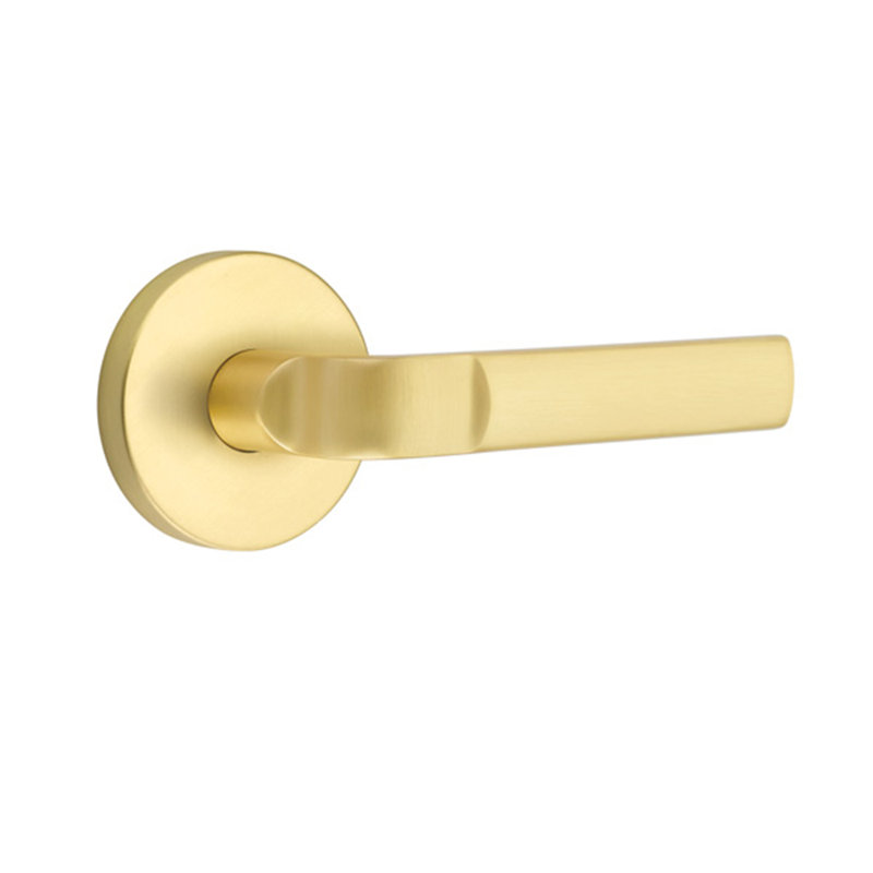Aston Flat Passage (Hall & Closet) Door Lever with Round Rosette, Right, Satin Brass