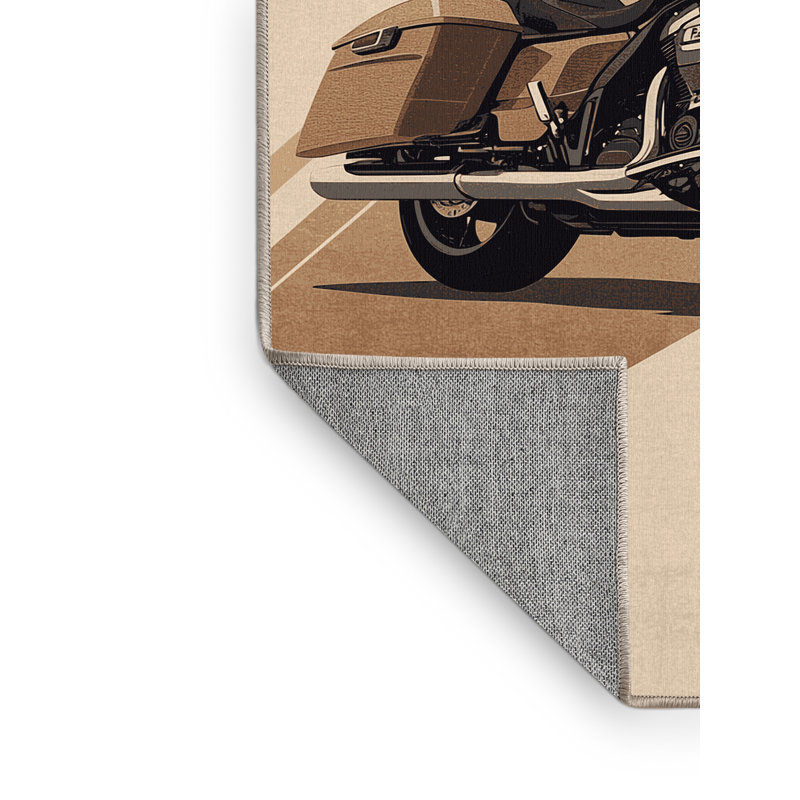 Machine Washable Maurice Touring Motorcycle Modern & Contemporary Rug in Beige – Beige Binding, 3x5