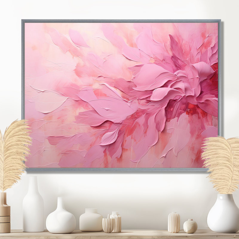 Or et rose, rivière abstraite minimale - art mural Fuschia, H 30 po x l 40 po x P 1,5 po, Encadrement argenté