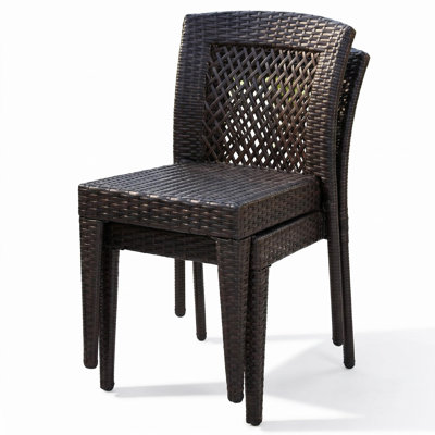 Ensemble de 2 chaises de salle à manger d'extérieur, chaises de patio en rotin PE empilables avec structure en acier, pour terrasse de balcon de jardin au bord de la piscine