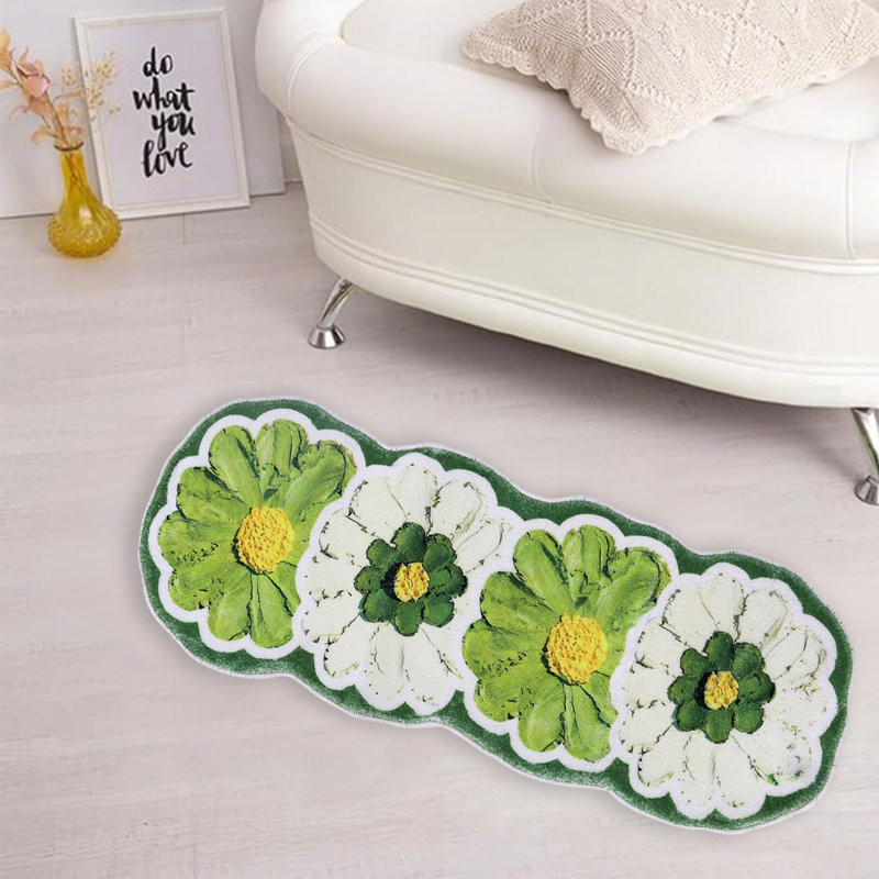 Flower Bath Rug, Funny Floral Bath Mat, Soft Plush Fluffy Rug, Absorbent, Non-Slip For Bathroom, Kitchen Sink, Bedroom, Kid's Bedroom, And Living Room