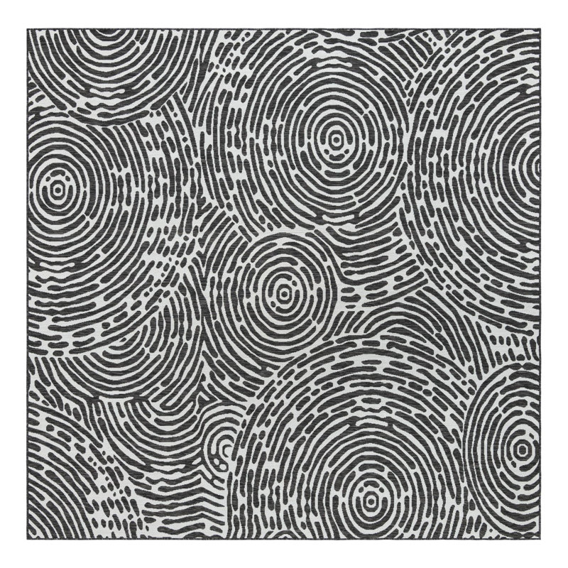 Tapis intérieur / extérieur en polypropylène géométrique tissé à la machine en noir / blanc, Carré 10 pi