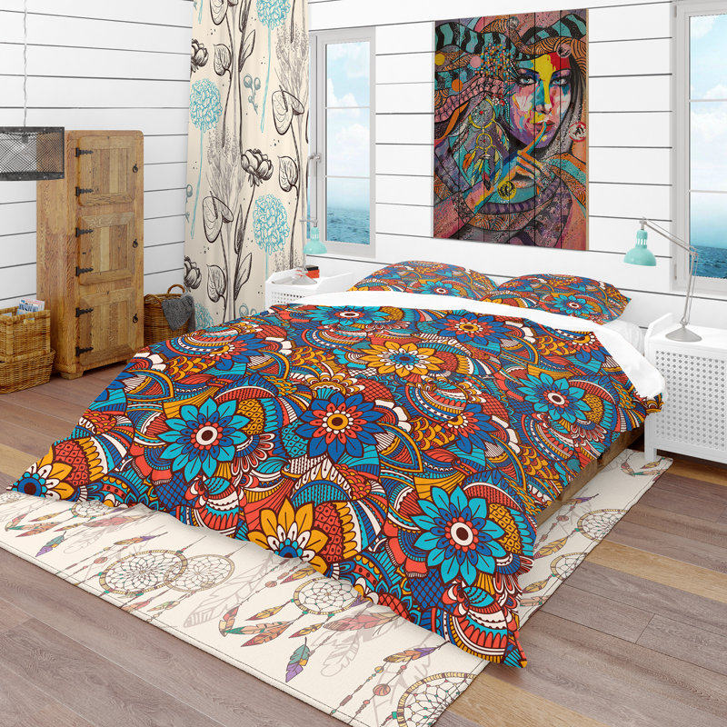 King Bohemian Floral Pattern Microfiber Duvet Cover Set