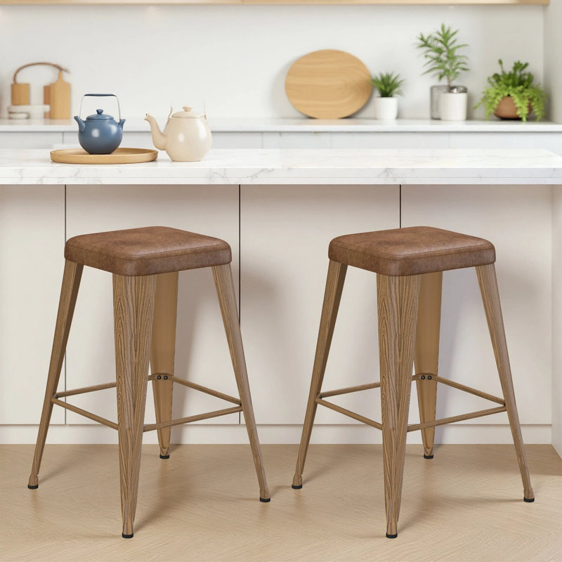 Upholstered Seat Stools with Metal Frame, Walnut, Bar Stool (30" Seat Height), 2