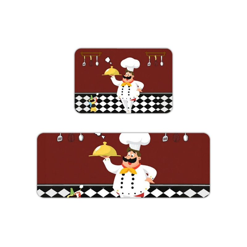 Tapis de cuisine Red Chef, 2 pièces, pour cuisine et chambre d'enfant