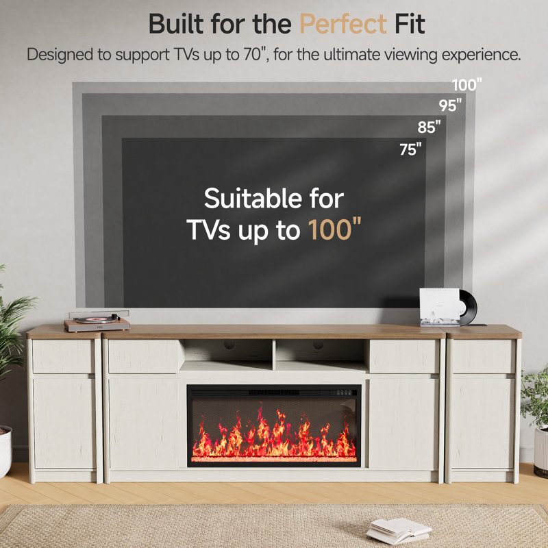 Meuble télé avec foyer, White/Brown