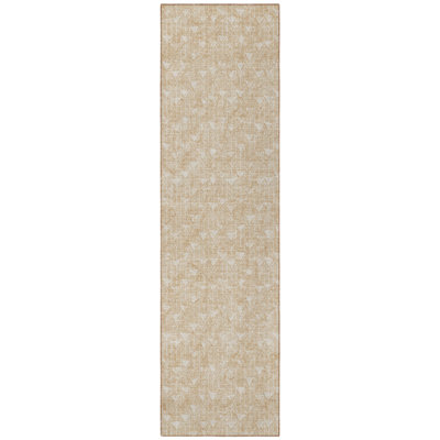 Tapis de couloir d'extérieur à motif géométrique beige lavable 2 pi x 8 pi