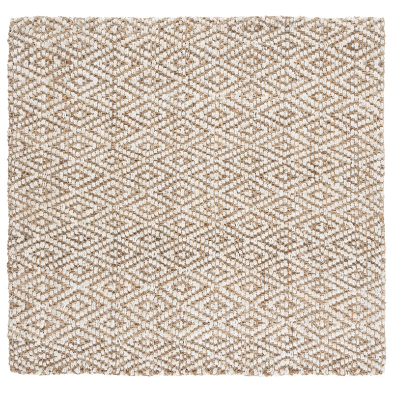 Natural Fiber Handwoven Jute Geometric Rug, Square 6'