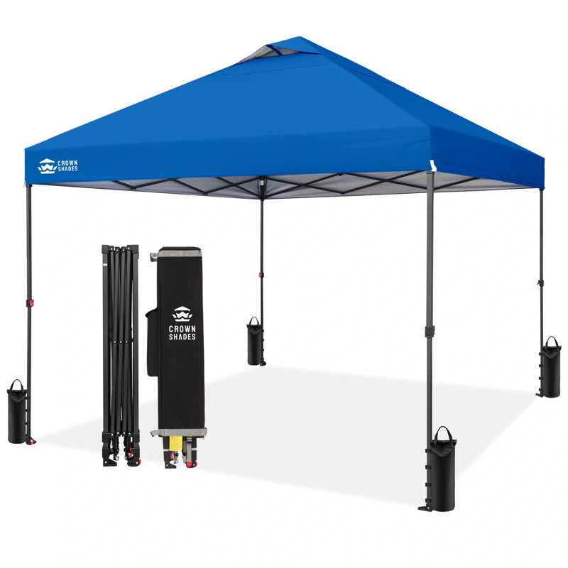 CROWN SHADES 10' x 10' Commercial Pop-Up Canopy Tent with Center Lock and Metal Frame, Blue, Blue