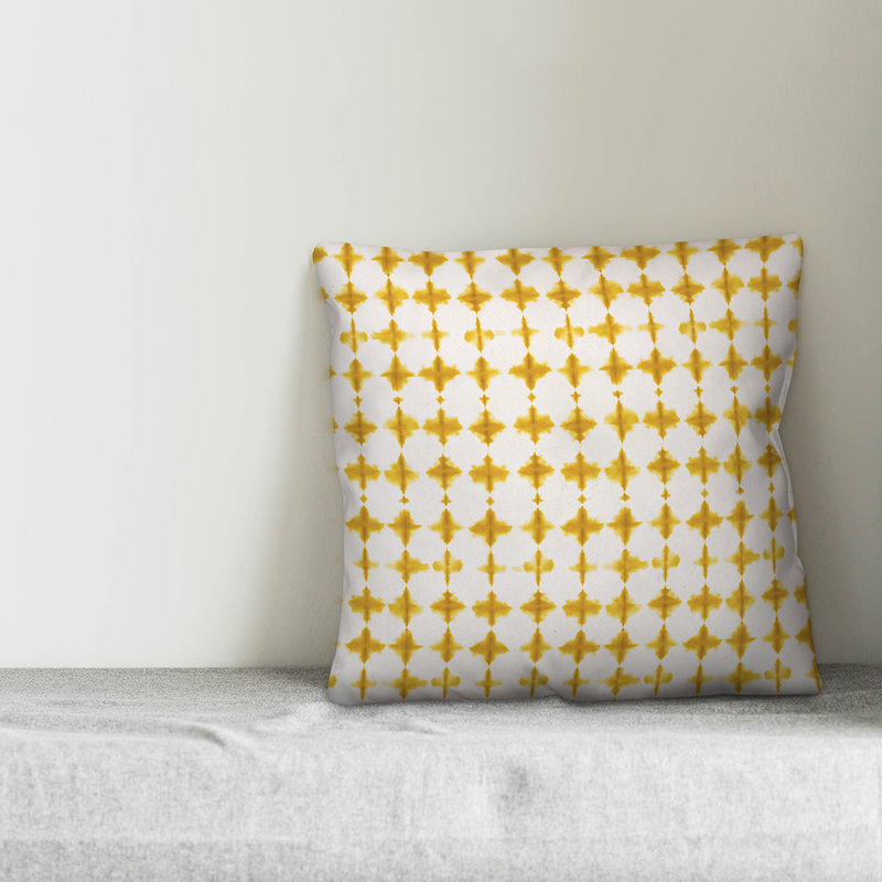 Geometric Outdoor Reversible Throw Pillow, Polyester/Polyfill, 20" x 20", Off White/yellow