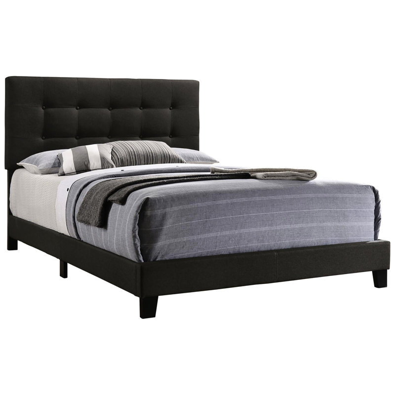 Grand lit moderne gris anthracite, lit élégant et pratique avec une tête de lit, Grand lit