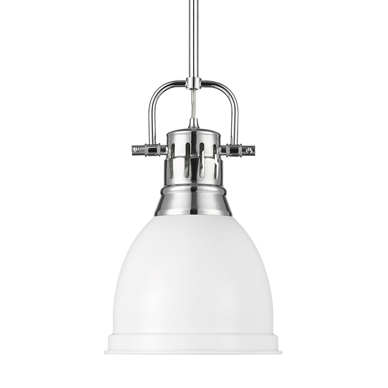 Petit luminaire suspendu avec tige Aljona, H 14,25 po x l 8,875 po x P 8,875 po, Blanc, Chrome