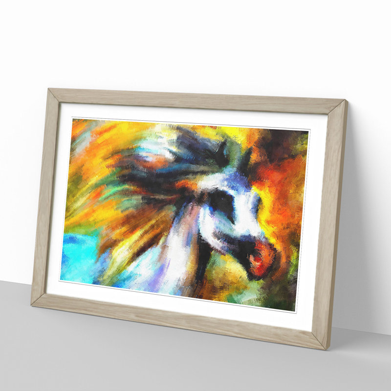 Colourful Horse - Picture Frame Graphic Art, Oak Framed, 48cm H x 65cm W x 2cm D