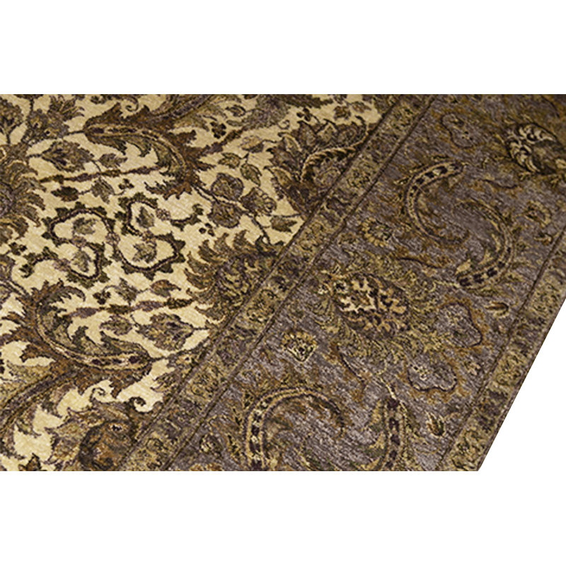 Tapis brun et crème noué à la main de haute qualité