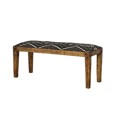 Mango Wood Upholstered Seat Bench In Black And White Pattern Contemporary With Geometric