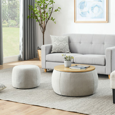 Repose-pieds rond avec rangement, fonction 2 en 1, table de bout et repose-pieds, avec petit siège (SEULEMENT OTTOMAN)