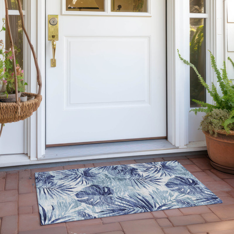 Machine Washable Indoor/Outdoor Xhevrie Blue Rug, Rectangle 1'8" x 2'6"